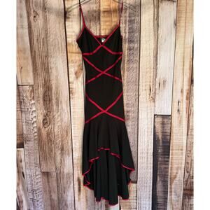 Taboo Dress Y2K Large Vintage Event Black Red Trim Asymmetrical Vampirecore